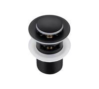 BALNEO Tapón Universal para Fregadero Click Cono emergente Negro, latón, Inoxidable, 4 Juntas, Junta, Accesorio de Drenaje, 62mm x G1 1/4, con rebosadero, Click B-Click