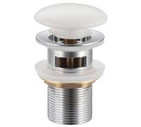 Balneo Válvula Pop Up Universal para Lavabo de Latón - Tapón de Desagüe 66 mm x G1 1/4 con Rebosadero y 4 Juntas - Acabado Blanco Cerámico Brillante Sistema Click Clack