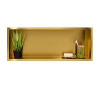 Balneo Wall-Box One Gold Nicho de Acero Inoxidable 90x30x10cm, Dorado, Impermeable, Instalación Flexible, Nicho para Utensilios de Baño, sin Azulejos