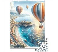 Balón de Aire Caliente Puzzle De 1000 Trozos Globos sobre la Costa Papel Grueso Rompecabezas Compatible con Tabla Personas Que Aman Entrenamiento Cerebral 70x50cm/1000pcs