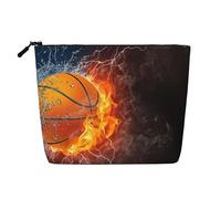 Balón de Baloncesto en Llamas y Agua,Neceser de Maquillaje de imitación Lino, Neceser de Viaje portátil