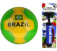 Balón de fútbol brillante Brasil Brasil para entrenamiento o partido. Tamaño 5. Diámetro 23 cm. Talla 5. Bomba portátil para inflado rápido con extensión de 2 agujas y una boquilla