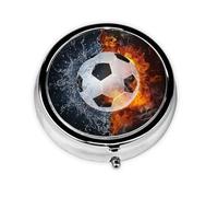 Balón de fútbol en agua de fuego, Pastillero, Pastillero redondo Pequeño contenedor de pastillas Organizador de pastillas de viaje