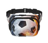 Balón de fútbol en el Agua en Llamas,Riñonera Cuadrada de Doble Capa, Bolso de Viaje, Bolso Informal para el Pecho.