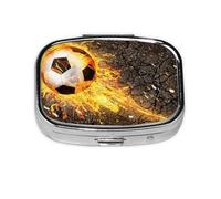 Balón de fútbol en llamas de fuego ardiente, Pastillero cuadrado para bolsillo o monedero, pequeño contenedor de pastillas, organizador de pastillas de viaje