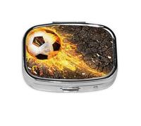 Balón de fútbol en llamas de fuego ardiente, pastillero Meta con 2 compartimentos, organizador portátil
