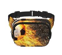 Balón de fútbol en Llamas de Fuego,Riñonera Cuadrada de Doble Capa, Bolso de Viaje, Bolso Informal para el Pecho.