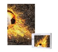 Balón de fútbol en Llamas de Fuego,Rompecabezas de Madera de 1000 Piezas para Adultos y Adolescentes.