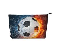 Balón de fútbol en Llamas y Agua,Neceser de Pana, Neceser de Maquillaje portátil, Neceser de Viaje