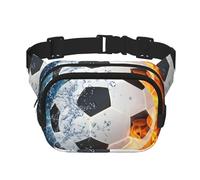 Balón de fútbol en Llamas y Agua,Riñonera Cuadrada de Doble Capa, Bolso de Viaje, Bolso Informal para el Pecho.