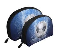 Balón de fútbol Impreso al Agua., Bolsa de Maquillaje de Concha, Monedero pequeño para Mujer, Bolsa de artículos de tocador, Bolsa de cosméticos, 2 Piezas