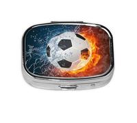 Balón de fútbol sobre fuego y agua, pastillero Meta con 2 compartimentos, organizador portátil