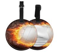 Balón de voleibol Cool Fire Flame,Etiquetas de equipaje de cuero sintético con nombre, etiquetas de viaje duraderas, 2 unidades