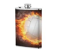 Balón de voleibol Cool Fire Flame,Frasco de acero inoxidable 304 de 8 oz con funda de cuero sintético, frasco de bolsillo para licor plano para exteriores