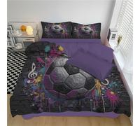 Balón Fútbol 3D Grafiti Juego De Ropa De Cama, Microfibra Suave Transpirable Muro Ladrillos La Calle Niños Niña Juego De Fundas Edredón Reversible con Funda De Almohada, Gris Carbón, 135X200Cm