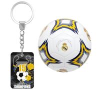 Balón Real Madrid Marino/Naranja Talla 5 + Llavero | Diseño Oficial con Escudo del Club | Material Resistente | Ideal para Entrenamiento, Colección, Regalo o Aficionados al Fútbol