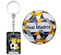 Balón Real Madrid Marino/Naranja Talla 5 + Llavero | Diseño Oficial con Escudo del Club | Material Resistente | Ideal para Entrenamiento, Colección, Regalo o Aficionados al Fútbol