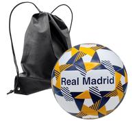 Balón Real Madrid Marino/Naranja Talla 5 + Mochila Negra | Diseño Oficial con Escudo del Club | Material Resistente | Ideal para Entrenamiento, Colección, Regalo o Aficionados al Fútbol