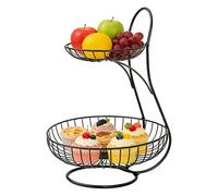 Baloncesto de frutas metálicas, Countertop Veggies Storage Stand, 12 x 8 pulgadas Tiered Wire Basket with Tray, 2 Tier Sturdy Steel Material, Kitchen Fruit Stand with Open, Home Countertop Organizer