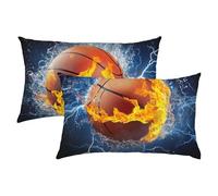 Baloncesto Fundas Cojines 40x60 Lino Juego de 2, Lujosas Funda Cojin Colorful Naranja Súper Suaves y Cómodas, Funda de Almohada con Cremallera Oculta, Fácil Cuidado, Adecuado para Sofá, Cama S-287