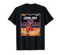 Baloncesto Level Up Retro Pixel Art Videojuego Gamer Camiseta