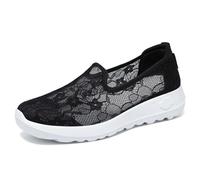 Baloncesto Mujer Encaje Floral Calado, Mocasines Mujer de Malla Transpirable, Zapatos Slip on Poner, Punta Redonda, Corte Bajo, Suela Plana Flexible | Para Ciudad, Diario, Oficina, Primavera Verano