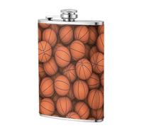 Baloncesto naranja,Frasco de acero inoxidable 304 de 8 oz con funda de cuero sintético, frasco de bolsillo para licor plano para exteriores