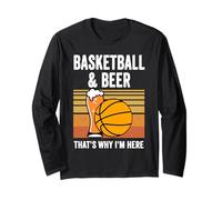 Baloncesto y Cerveza por eso Estoy aquí Divertido Retro Puesta de Sol Manga Larga