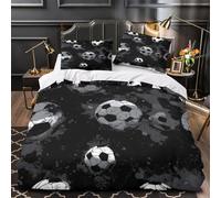 Balones de fútbol negros Funda de Edredón Juego de 3 Piezas Suave Diseño 3D Cremallera Oculta incluye Fundas de Almohada Suave Estilo de arte sucio Funda Edredon for Adolescentes Single（135x200cm）