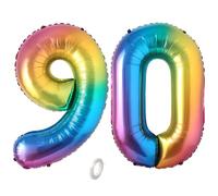 Balorise 40 Pulgadas Gigante Aluminio Globo Arcoíris Número 90, Helio Soportado, Foil Numero 0-9, 10-100 (101cm), Globos Decoración para la Fiesta de Cumpleaños, Boda, Aniversario