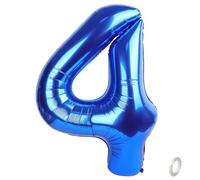 Balorise 40 Pulgadas Gigante Aluminio Globo Azul Número 4, Helio Soportado, Foil Numero 0-9, 10-100 (101cm), Globos Decoración para la Fiesta de Cumpleaños, Boda, Aniversario