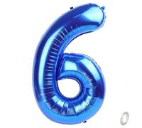 Balorise 40 Pulgadas Gigante Aluminio Globo Azul Número 6, Helio Soportado, Foil Numero 0-9, 10-100 (101cm), Globos Decoración para la Fiesta de Cumpleaños, Boda, Aniversario