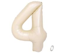 Balorise 40 Pulgadas Gigante Aluminio Globo Beige Número 4, Helio Soportado, Foil Numero 0-9, 10-100 (101cm), Globos Decoración para la Fiesta de Cumpleaños, Boda, Aniversario