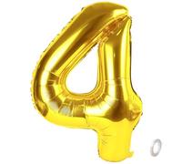 Balorise 40 Pulgadas Gigante Aluminio Globo Doroda Número 4, Helio Soportado, Foil Numero 0-9, 10-100 (101cm), Globos Decoración para la Fiesta de Cumpleaños, Boda, Aniversario