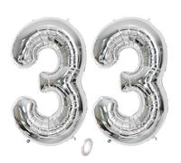 Balorise 40 Pulgadas Gigante Aluminio Globo Plata Número 33, Helio Soportado, Foil Numero 0-9, 10-100 (101cm), Globos Decoración para la Fiesta de Cumpleaños, Boda, Aniversario