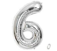 Balorise 40 Pulgadas Gigante Aluminio Globo Plata Número 6, Helio Soportado, Foil Numero 0-9, 10-100 (101cm), Globos Decoración para la Fiesta de Cumpleaños, Boda, Aniversario