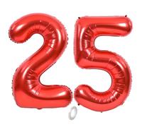 Balorise 40 Pulgadas Gigante Aluminio Globo Rojo Número 25/52, Helio Soportado, Foil Numero 0-9, 10-100 (101cm), Globos Decoración para la Fiesta de Cumpleaños, Boda, Aniversario