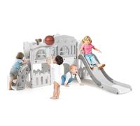 Baloveby Tobogán Infantil 8 en 1 con Cesta de Baloncesto, Grandes Toboganes Infantiles Exteriores y Interiores con Escalera de Escalada, Telescopio y Túnel de Juego para Niños 1+