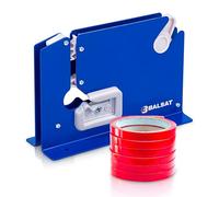 BALSAT | Máquina Cierra Bolsas Profesional Azul + 6 Rollos de Precinto Rojo | Cerradora de Bolsas Fácil y Rápida | Sellador de Bolsas para Supermercados, Fruterías y Panaderías | Acero Resistente