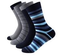 Balseti Calcetin de Colores Básicos, Formales y Estampados Vibrantes para Hombres. 80% Algodón. Pack de 6 Pares para Uso Diario. Talla Uínca 40-45. (05 - Rayas Azules (40-45))