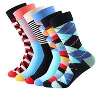 Balseti Calcetin de Colores Básicos, Formales y Estampados Vibrantes para Hombres. 80% Algodón. Pack de 6 Pares para Uso Diario. Talla Uínca 40-45. (04 - Estampados Geométricos (40-45))