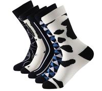 Balseti Calcetin de Colores Básicos, Formales y Estampados Vibrantes para Hombres. 80% Algodón. Pack de 6 Pares para Uso Diario. Talla Uínca 40-45. (07 - Estampados Blanco, Negro (40-45))