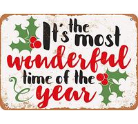 Balter The Most Wonderful Time of The Year Holly Christmas - Cartel de metal retro de hojalata para sala de estar, bar, pub, hogar, aluminio clásico vintage para decoración de pared, 8 x 12 pulgadas