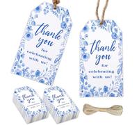 Balterever 50 etiquetas de agradecimiento con texto en inglés "Thank You for Celebrating with Us", "Something Blue Before I Do", decoraciones de despedida de soltera, color azul polvoriento, etiquetas