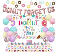 Balterever Donut Forget Us Away - Decoración de fiesta We Donut Know What We Will Do Without You Telón de fondo Donut Forget Us Globo Banner Donut Mantel Donut Colgante Remolino para jubilación Fiesta