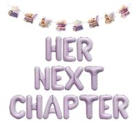 Balterever Her Next Chapter - Juego de pancarta de libro y globos de aluminio morados para decoración de despedida de soltera, entrada, globos de letras de 16 pulgadas para celebración en interiores y