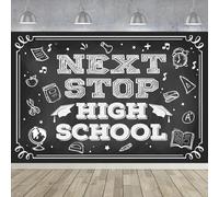 Balterever Next Stop - Telón de fondo retro de escuela secundaria, decoraciones de graduación de 8º grado, telón de fondo de graduación de octavo grado, suministros de fiesta de graduación para clase
