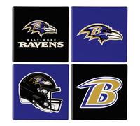 Baltimore Ravens - Juego de posavasos de cerámica, 4 piezas con organizador de madera