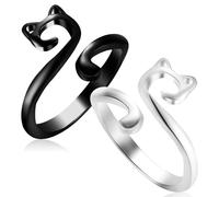 Baluue 2 piezas Anillos para Tejer Ajustables de Aleación para Dedos Guía de Hilo Resistente y Cómodo Diseño de Orejas de Gato Accesorios para Crochet y Labores Manuales