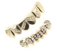 Baluue 2 Piezas Parrillas Doradas Placas Falsas Hip Hop para Halloween Accesorios Unisex para Disfraz Rapero con Diseño y Superior Inferior